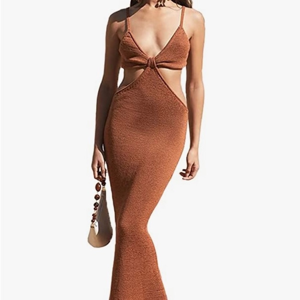 NEW Antopmen Women Knitted Maxi Cut Out Backless Bodycon Slim Dress. Size XS